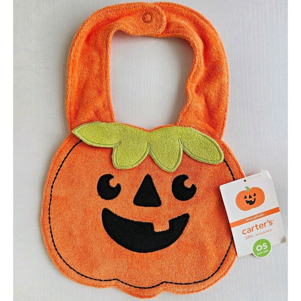Carter's Baby Halloween Pumpkin Bib Orange OS NWT Jack O Lantern Fall Festive